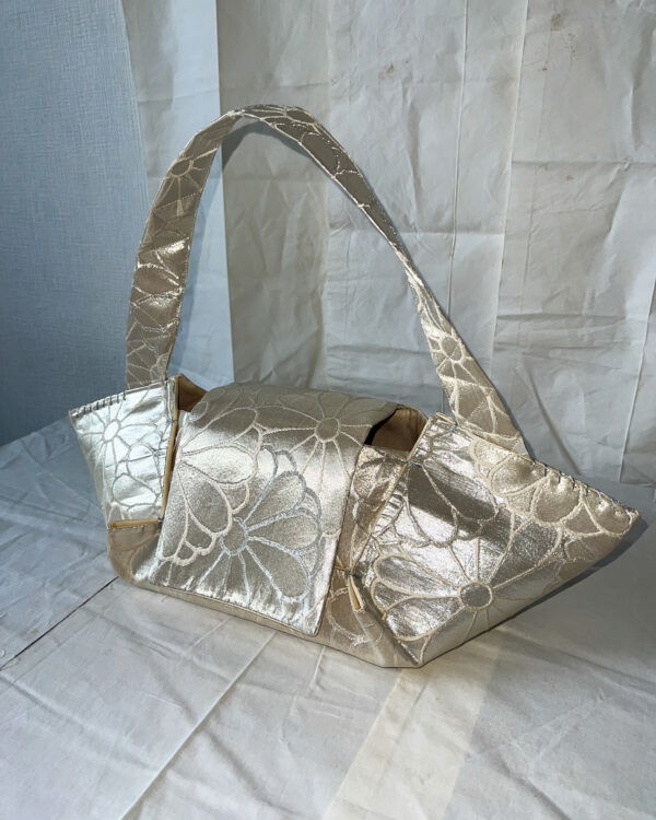 Silver Flowers Origami Tote Bag